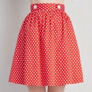 ModCloth Red White Retro Feminine Rockabilly Polka Dot A-Line Boho Skirt Size 1X